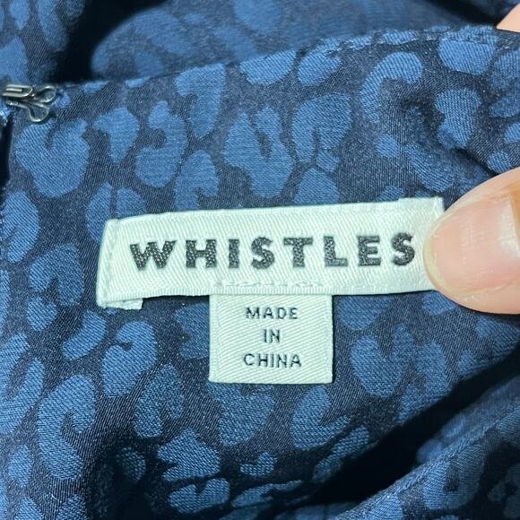 Whistles Women's Blue Animal Jacquard Leopard Balloon Sleeve Blouse Size 4 - Picture 3 of 7